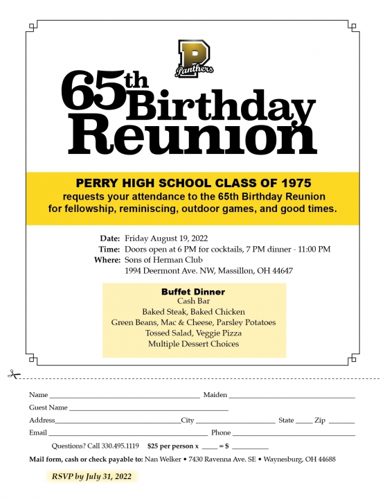 Class of 1975 65th Birthday Reunion 2022!