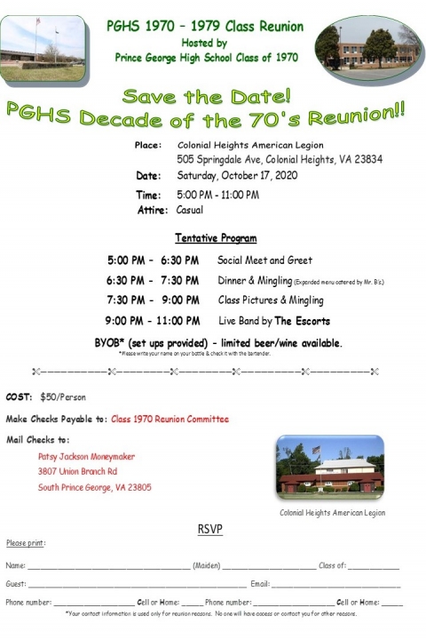 PGHS 70's Class Reunion - Featuring 50th Reunion of 1970
