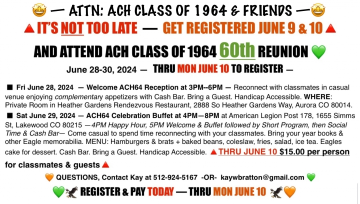 Class of 1964 — Our 60th Reunion Celebration Weekend!