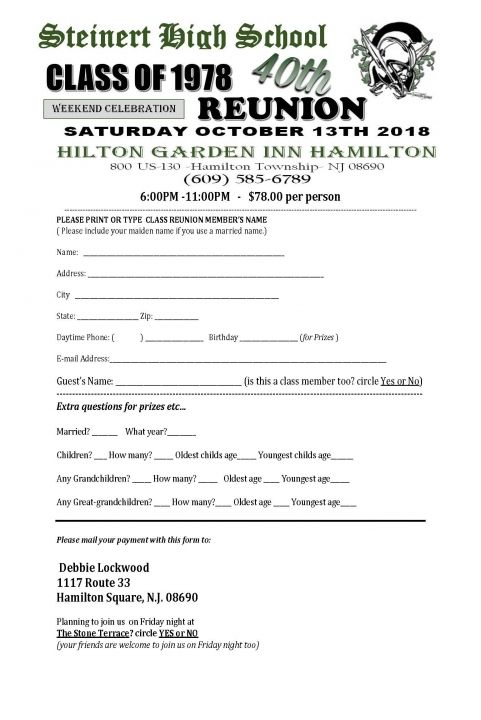 Steinert High School Class of 1978 40th Reunion