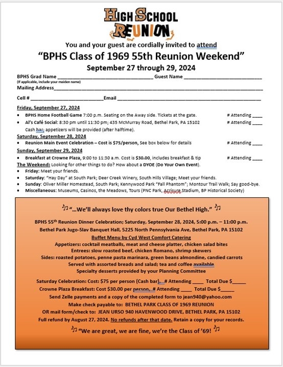 BPHS Class of 1969 55th Reunion