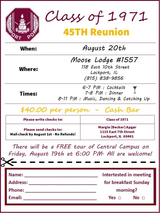 LTHS Class of 1971 45th Reunion August 20th 2016