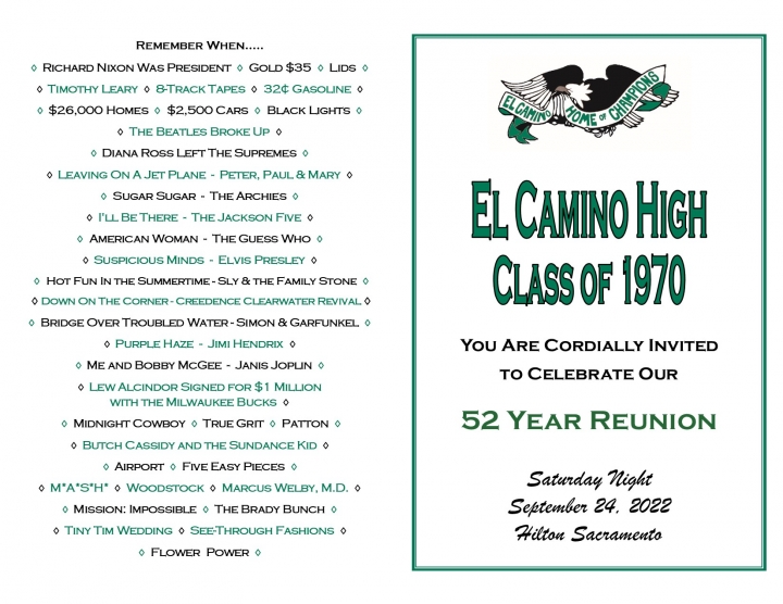 El Camino High - Class of 1970 - 52 Year Reunion
