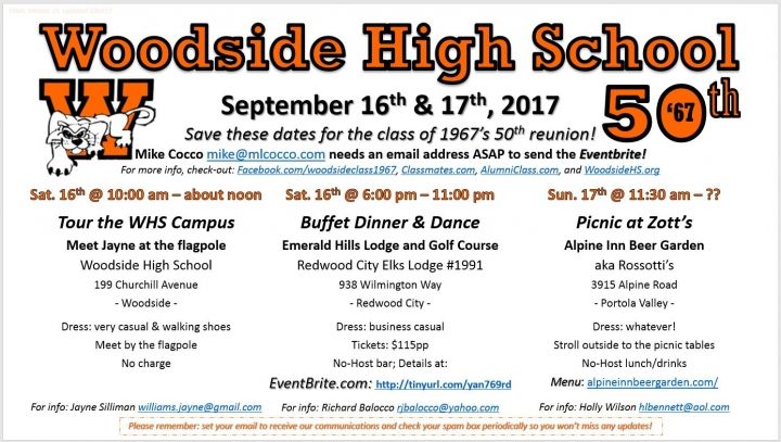 Woodside High School "Class of 1967" 50th Reunion in 2017