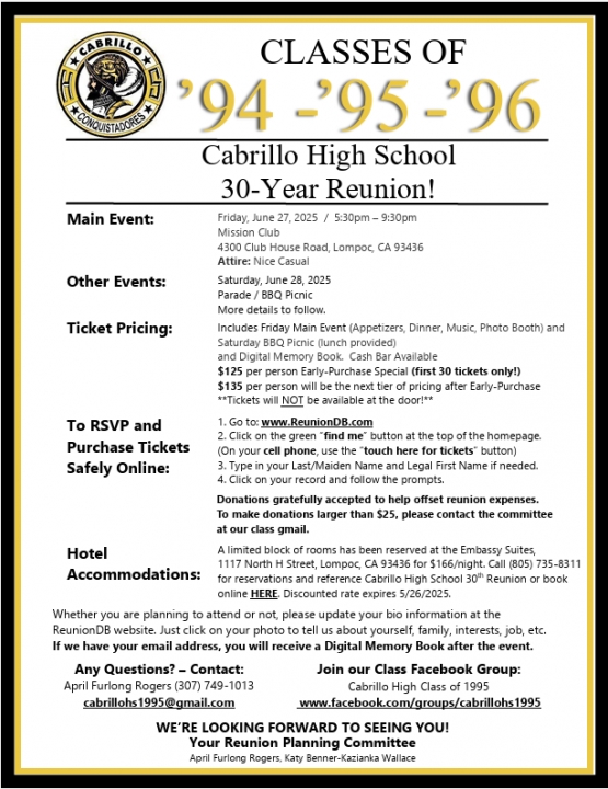 30th Multi Class reunion (94, 95, 96)