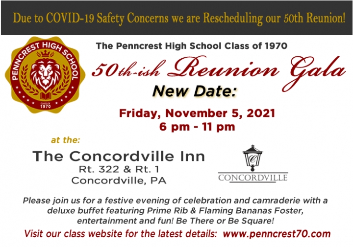 Penncrest Class of '70 50th Reunion Reschedule to 2021