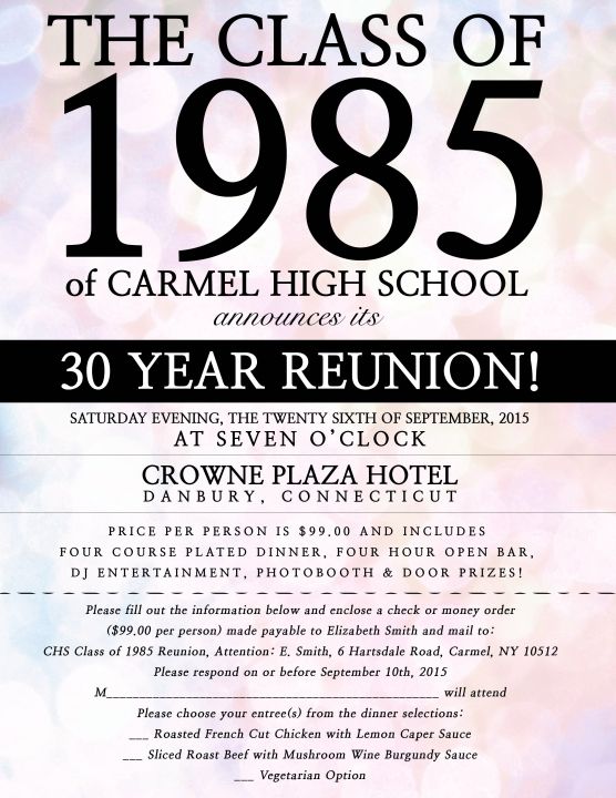 Carmel High School Class of 1985, 30th reunion