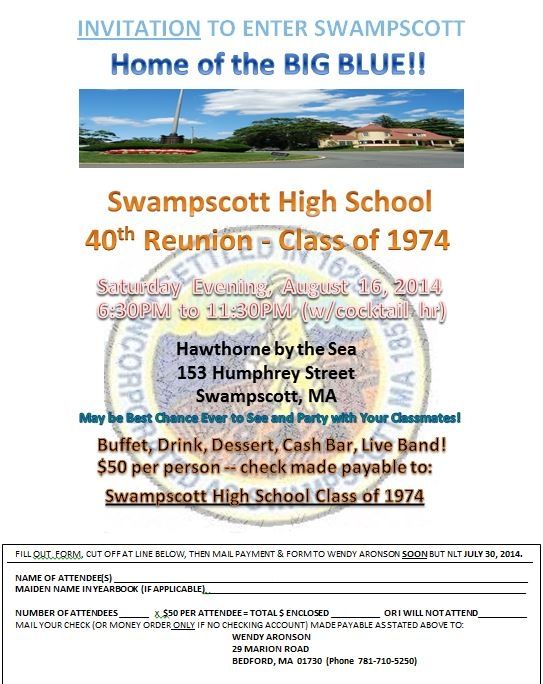 Swampscott High School, Class of 1974, 40th Reunion