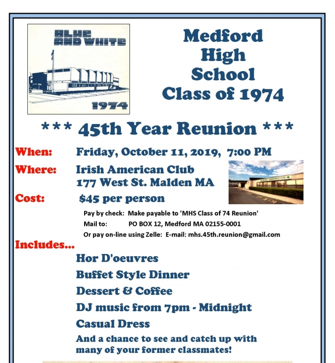 Medford High School Class of 1974 45th Reunion
