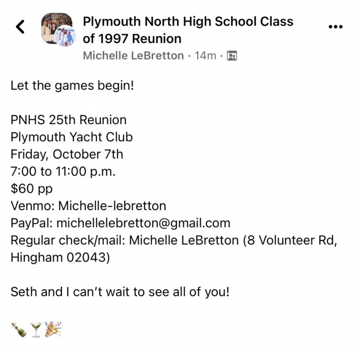 Plymouth North High School class of 1997 - 25 year reunion