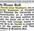 Harold Gray Washburn On Honor Roll