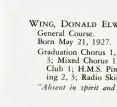 Donald Elwood Wing, Bhs 1945