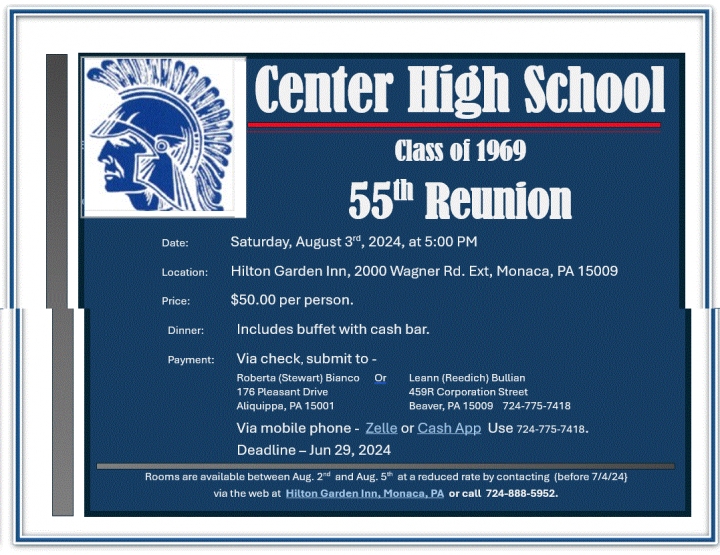 Center High School Class of 1969's 55th Reunion