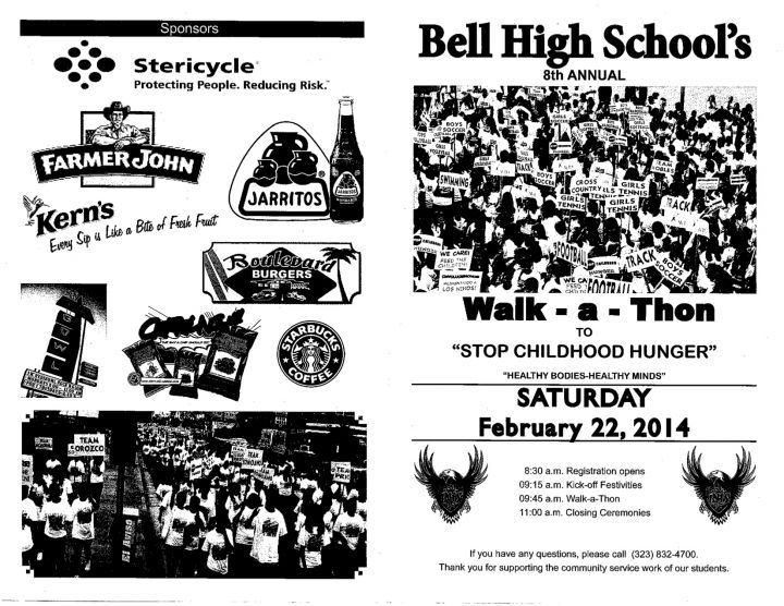 Bell High School’s 8th Annual Walk - A- Thon To “Stop Childhood Hunger”