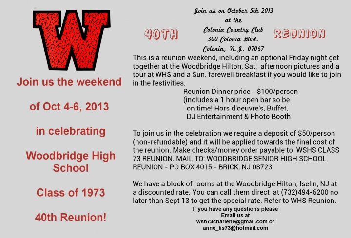 WSHS Class of 1973 40th Reunion