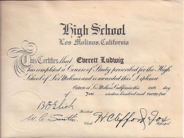 Everett  (deceased) Ludwig - Class of 1924 - Los Molinos High School