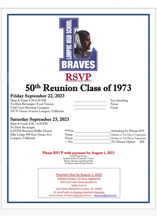 50th Reunion Lompoc HighClass of 1973