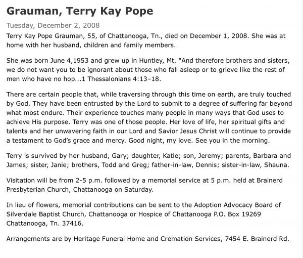Terry Kay ( Pope ) Grauman
