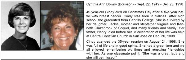Downs Bousson, Cynthia Ann "cindy"