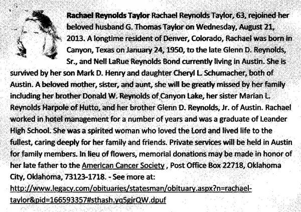 Rae Lynn "rachael" Reynolds Taylor