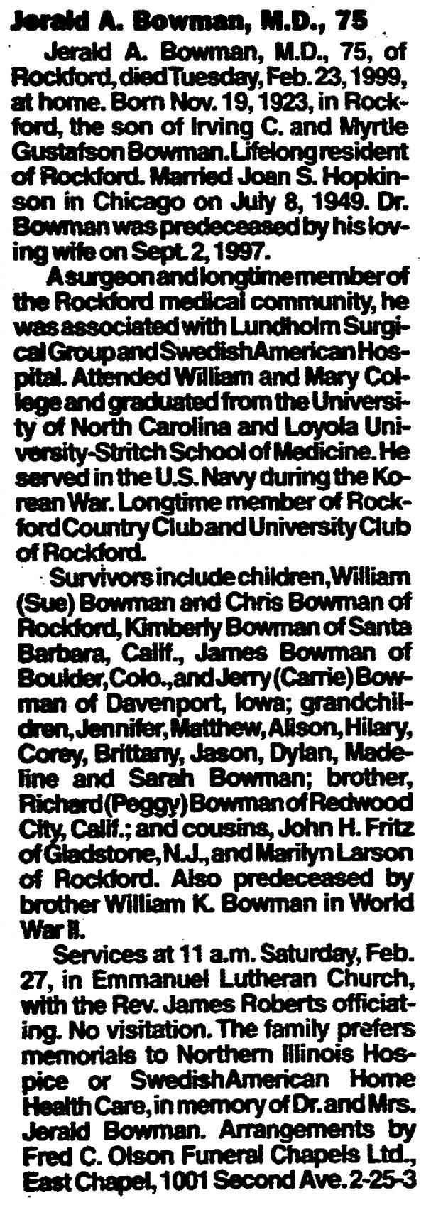 Jerald A. Bowman Md