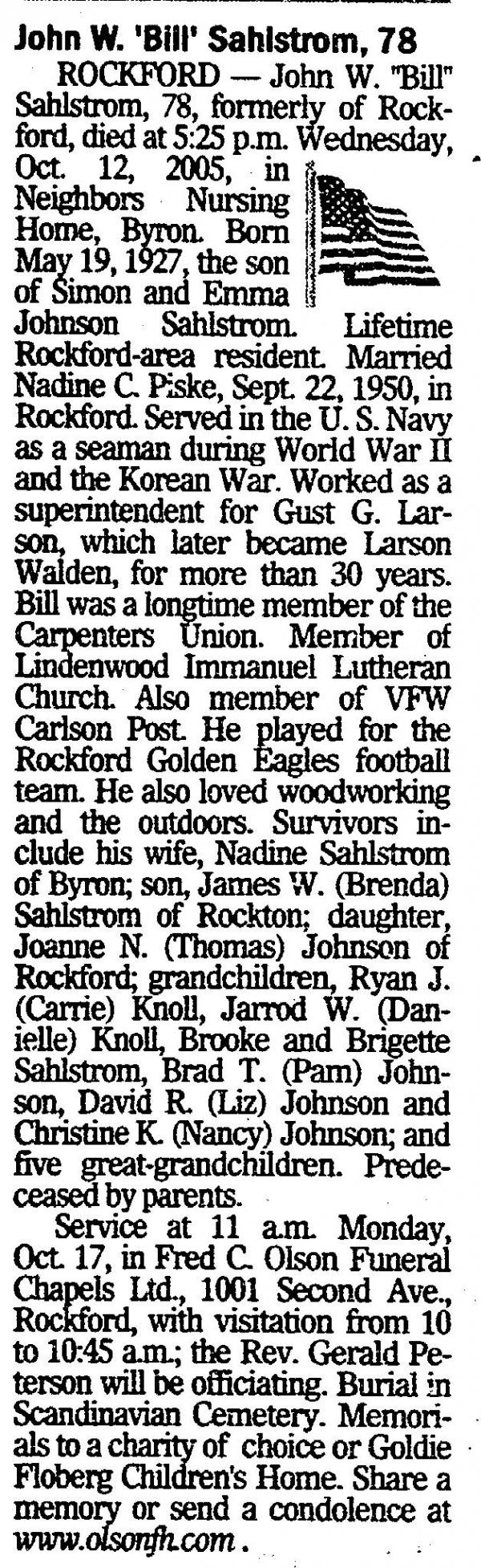 John "bill" W. Sahlstrom