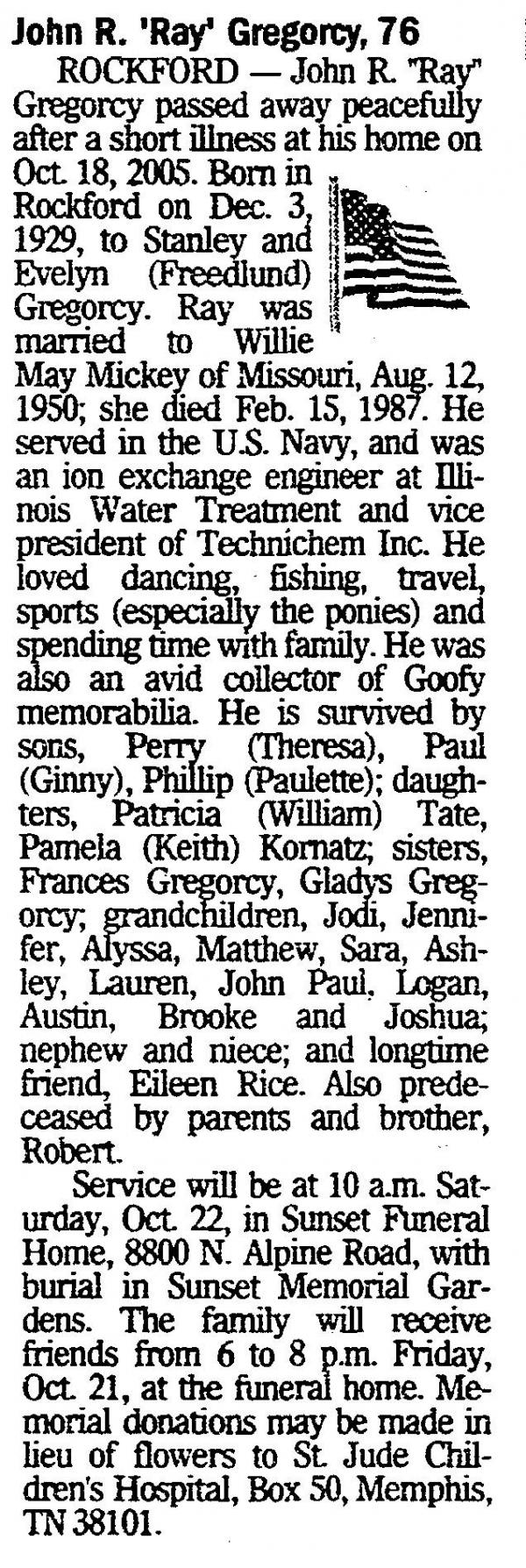 John "ray" Gregorcy