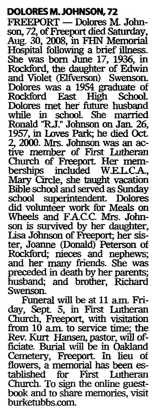 Dolores M. Swenson (johnson)