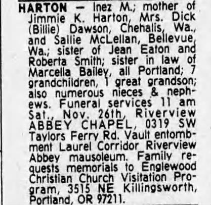Inez Maude Bailey Harton - M